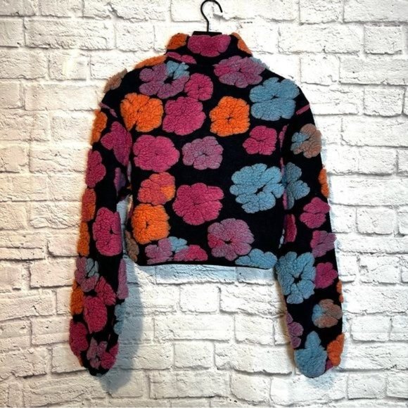 Cider floral fuzzy Bohemian zipper front cardigan sweater Size Small New - Picture 2 of 8